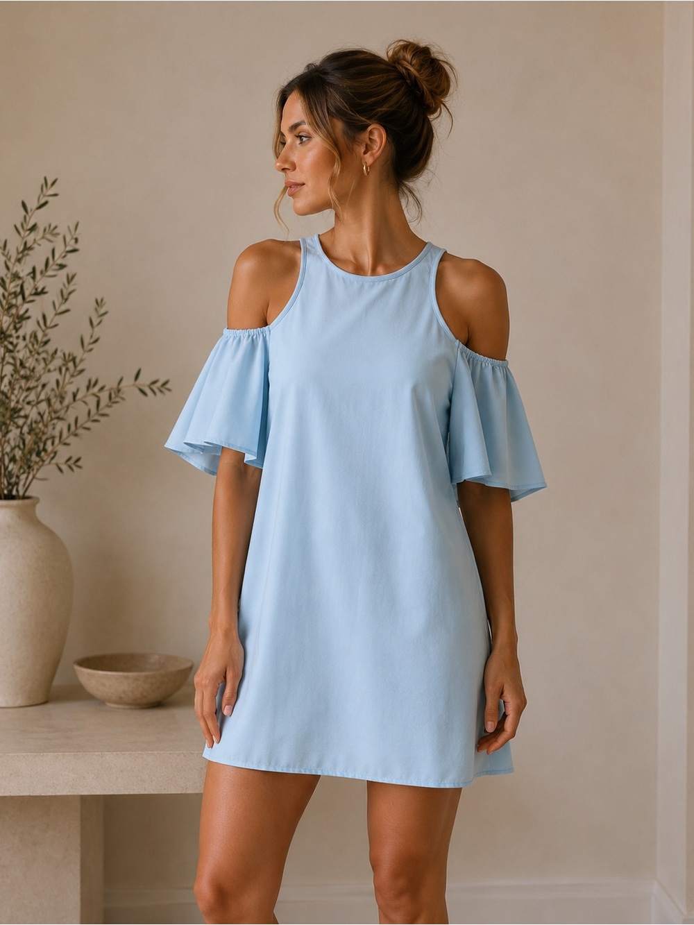 Boutique Light Blue Off Shoulder Mini Dress Small Medium
